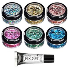 Moon Glitter Формы с голографическими блестками Moon Glitter — 100% косметические блестки для лица, тела, ногтей, волос и губ — 3 г — набор из 6 цветов