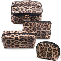 Aplauzuma maisiņu komplekts Kosmētikas soma sievietēm Pārnēsājama ūdensizturīga aplauzuma organizatora soma ceļojumu tualetes piederumu soma, Leopard Print 4 Pack, Leopard Print Cosmetic Bag