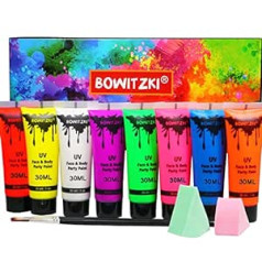 ‎Bowitzki Bowitzki UV Neon Body Paint 8 x 30 мл Набор красок для лица 1 унция Черный свет, светящийся в темноте Набор для макияжа Флуоресцентная краска для лиц