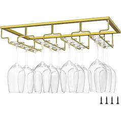 Bssowe Wine Glass Holder Glass Holder, Hanging Wine Glass Holder, Gold Wine Glass Holder, Stemware Racks, Cupboard Wine Glass Holder, Quadruple Gold, for Family Restaurant Hotel Bar (40 x 22.5 cm)