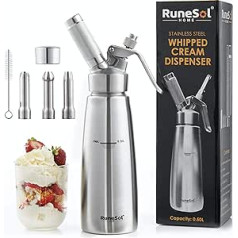 Runesol Sahnesyphon Edelstahl mit 3 Deko-Düsen, Sahnespender 500ml, Schlagsahnebereiter Espuma Flasche für Desserts, Sahne Sprühflasche, Sahnespende, Profi Sahnesprüher, Ostern