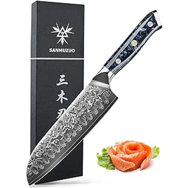 SANMUZUO Damaskas nazis 18 cm Santoku nazis - japāņu šefpavāra nazis - VG 10 Damaskas tērauda virtuves nazis ar sveķu rokturi - Xuan sērija (Star Black)