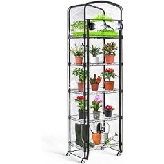 Abimars 5-Tier Mini Greenhouse with Casters, Each Shelf Height Adjustable Metal Plant Rack with PVC Cover for Seed Launch Trays, Seedling Pots, Plant Pots, 11