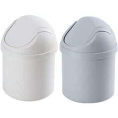 BESPORTBLE 2 Pack Mini Swing Top Trash Can Home Virtuve Vannas istaba Birojs Balts Pelēks