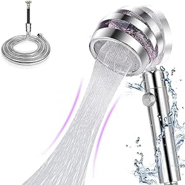 LYCEBELL High Pressure Hand Shower, 360° Rotatable Shower Head with 1.5 m Hose and On/Off Switch, Water-Saving Shower Head, Shower Head for Bathing and Spa