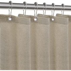 ZARCKER Waterproof Shower Curtain, 182 x 182 cm, Linen Bath Curtain with Impermeable Coating, Anti-Mould Fabric, Textile Shower Curtain with 12 Shower Curtain Rings, Washable, Taupe