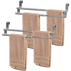 HONPHIER Pack of 2 Towel Rail, Cabinet Door, Tea Towel Holder, Towel Rail, 2 Bars, Telescopic Stainless Steel Door Towel Holder, Kitchen, No Drilling Required
