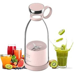 Blender Smoothie Makers, 350 ml Portable Mixer Mini Jug Blenders, Multifunctional Personal Blender, Fresh Juice Mixer Bottle To Go with USB Rechargeable (Pink)