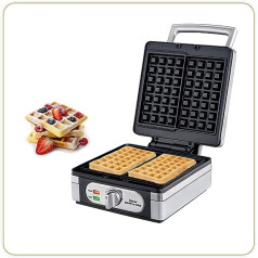 LITTLE BALANCE 8384 Speed Waffles 1400 - Electric Waffle Iron - Real Belgian Waffles Rectangular Crispy Fluffy - Power 1400 Watt - Metallic Silver