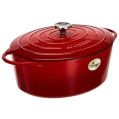 Küchenprofi Cast Iron Roasting Dish with Lid, Red, 33 cm, Casserole Dish, Dutch Oven, Bread Baking Pot, Enamelled, Suitable for All Hobs and Induction, for Braising, Baking and Roasting