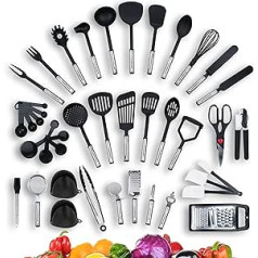 40-Piece Set from Kronenkraft, Kitchen Utensils Set made of Stainless Steel and Nylon - Cooking Tools Including Turners, Tongs, Spoon, Measuring Cup, Whisk, Tin Opener, Peeler, Scraper