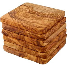 Cleminson Set of 6 Olive Wood Square Coasters - 9cm - Made in Tunisia