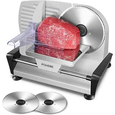 Bread Slicer with 2 x 19 cm Blades for Home Use, 200 Watt Professional Electric Slicer with 0-15 Precise Thickness Button Cut Meat Ham Bread Fruit Silver