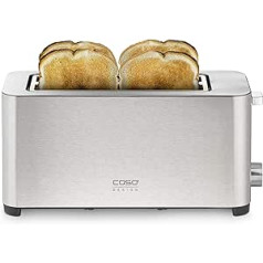 CASO Classico T 4 Design Toaster, Stainless Steel Casing, Optimal Roasting Level Adjustment on 5 Levels, Includes Bun Attachment, with Additional Warm-up, Defrost Function, for 4 Slices of Toast