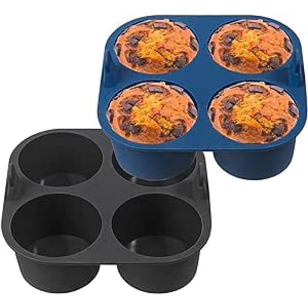 webake Liela mafinu veidne karstā gaisa ceptuvei, iepakojums 2, 8 cm, gaisa cepeškrāsns Silikona mafinu veidne, Airfryer cepšanas veidne, smalkmaizīšu cepumi Cupcake cepumi kēksiem, kūkas, pudiņš