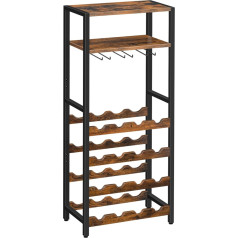 HOOBRO Wine Rack, Bottle Rack for 16 Bottles of Wine, Freestanding Wine Rack with Table Top and Wine Glass Holder for Kitchen, Bar, Restaurant, etc, Dark Brown-Black EBF04JJ01