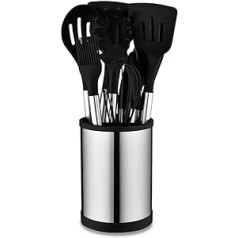 Aoresac Kitchen Utensil Set, 22-Piece Silicone Cooking Utensils, Stainless Steel Handles with Heat-resistant Silicone Handle Covers, Black