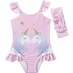 BESTZY Children's swimsuit, unicorn beach swimwear, unicorn one-piece swimsuit, summer cartoon swimsuit, cute children's swimsuit, thick straps for children, swimming, sandy beach, seaside, pink