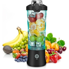 Portable Blender, Personal Smoothie Maker, 600 ml Type-C Rechargeable Juicer Mixer with 6 Blades, Fresh Juice Mixer, BPA-Free Plastic Bottle with Portable Cup Lid for Travel, Sports