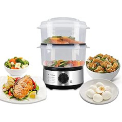 Beper - 5 L Multifunctional Steamer, Compact Storage, 60 Minute Timer, Power 400-500 W, - Silver and Black
