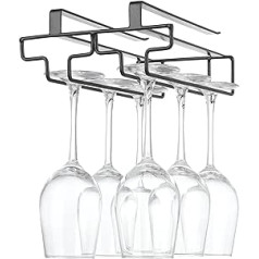 FOMANSH Under Cabinet Wine Glass Holder, Glass Holder for Wine Glasses Stemware, Hanging Wine Glass Rack Glass Holder Metal Glass Storage for Kitchen, Bar and Restaurant, Black