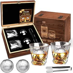 Whisky Gift Set, Whiskey Gifts for Men with 2 Whiskey Glasses, 2 XL Whisky Stones, Tongs, Whisky Glasses Set for Men for Birthday/Christmas/Father's Day