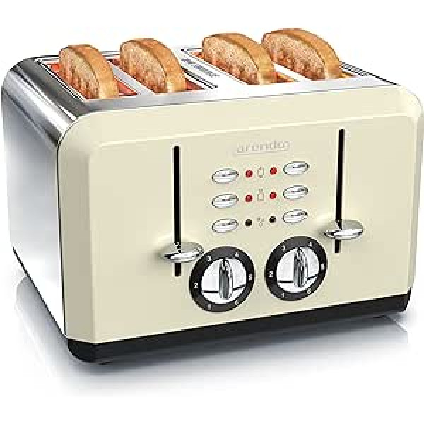 Arendo - Automatic toaster 4 slices - Stainless steel housing - up to four sandwich and toast slices - Browning level 1-6 - Warm-up and defrost function - Crumb tray - 1630 Watt - GS certified