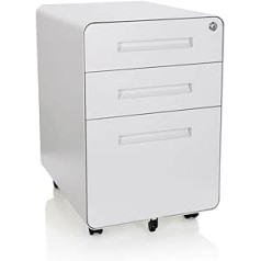 hjh OFFICE 743015 Colour Plus I Steel White Drawer Cabinet with Wheels, A4 Hanging Files, Lockable