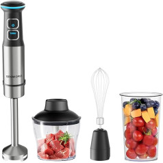 1500 W Professional Hand Blender, SROWORO 4-in-1 Hand Blender, Multifunctional Hand Blender with 21 Adjustable Speeds, Soup Mixer, 600 ml Chopper, 800 ml Measuring Cup, Whisk