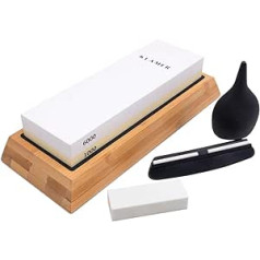 KLAMER Knife Sharpening Stone Set 1000/6000 Grit Double-Sided Knife Sharpening Stone Whetstone with Non-Slip Bamboo Base