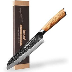 hecef Damaskas nazis Santoku nazis 18 cm - Profesionāls šefpavāra nazis - Asu virtuves nazis - 67 slāņu Damaskas tērauds un ar rokām kalts olīvkoka rokturis, gaļas nazis