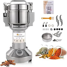 FoundGo 300 g Electric Grain Mill 25000 RPM Superfine Grain Mill with Overload Protection & Opening Stop, for Spices, Coffee, Flour, Pepper, Herbs, CE (Swing Type, Stainless Steel)