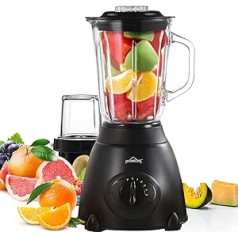 HOMELUX Smoothie Maker Stand Mixer, 1.5 L Mixer, 500 W Blender, High Performance Blender, Stand Mixer Glass, 5 Speeds + Pulse Function, Ice Crush Function and Grinder, Black