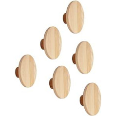 Round Coat Hooks, Wooden Wall Hooks, Coat Hooks, Wooden Round Plate, Door Hanger Hooks for Wall, Hallway, Living Room, Bathroom, Interior Decor, Set of 6 Round Wooden Hooks