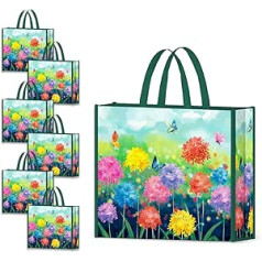 NymphFable Pack of 6 Shopping Bags, Reusable Butterflies, Flowers, Shopping Bags, Large Shopping Bag, Washable