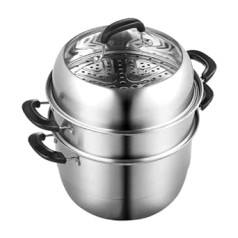 VEVOR 28 cm Steamer Pot Stainless Steel with Glass Lid, 3 Tier Steamer Steamer Pot Induction Cooking Pot Ideal for Vegetables, Fish, Soup, Dumplings (including 2 Steamer Inserts)