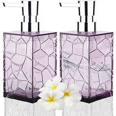 2 Pack Soap Dispenser 12oz Acrylic Liquid Lotion Hand Dispenser with Pump Reusable for Bathroom Countertop Kitchen Laundry Room Purple