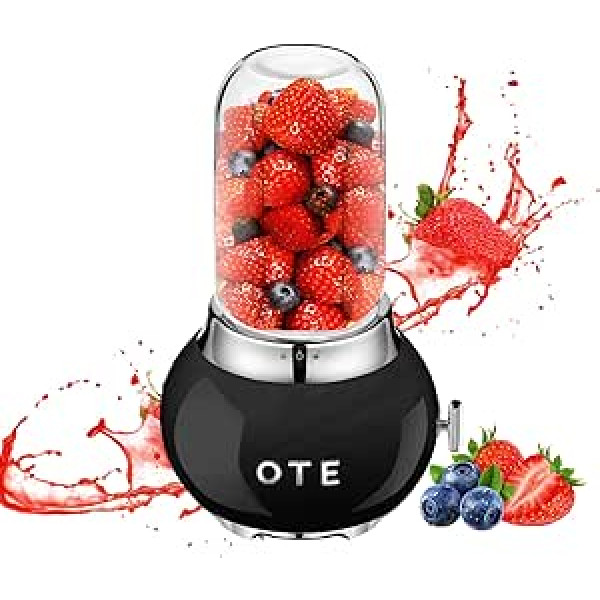 OTE Portable Personal Stand Mixer, Multifunctional Mixer, Stainless Steel Housing and 400 ml Fruit Blender with Thick Borosilicate Glass Design, Mini Mixer, 20000 rpm, BPA-Free, Black