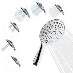 SparkPod High Pressure Hand Shower with 6 Functions - Wide Angle - Luxury Design - Rain Shower Head with Stop Function - Rain Shower Head - Shower Head Massage - Strong Jet - (Chrome)