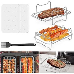 Air Fryer Rack for Double Basket Air Fryers, Air Fryer Accessories Dehydrator Rack Compatible with Ninja Foodi DZ201/401 for Baking, Cooking, Grilling, Dehydration of Fruit, Meat, Veggie Chips (8QT)
