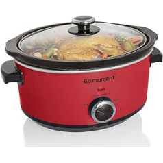 ESC-35A-OSRD 3.5L | 200W Slow Cooker with 3 Heat Settings and Power Indicator, Dishwasher Safe and with Carry Handles, Glass Lid Easy to Clean (Red)