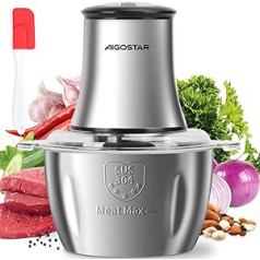 Aigostar Flor Electric Kitchen Chopper, 500 W, Chopper with 1.8 L Stainless Steel Bowl, 2 Speeds, 4 Stainless Steel Blades, Multi Chopper for Meat, Vegetables, Onions, Fruit, Garlic