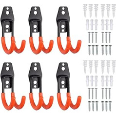 AMTOVL 6 dubultā āķu komplektā Garāžas āķi Kausa turētājs Tērauda neslīdoši gumijas instrumentu āķi lielapjoma priekšmetiem, velosipēdiem, virvēm, kāpnēm utt.