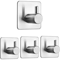 Auxmir Towel Hooks Pack of 4 Self-Adhesive Stainless Steel Adhesive Hooks Towel Holder No Drilling Wall Hooks Rustproof Ideal for Bathroom Toilet Kitchen Office Silver