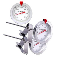 2 Pcs 200mm Stainless Steel Oil Thermometer with Metal Holder Clip for Cooking Oil, Frying, Grill, BBQ INRIGOROUS