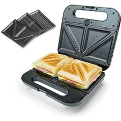 Korona 47018 XXL sviestmaižu cepējs 3-in-1 | Maināmas plāksnes ar nepiedegošu pārklājumu | Sviestmaižu šķīvis, Grila šķīvis, Beļģijas vafeļu šķīvis | Viegli tīrāms | Max 800 vati.