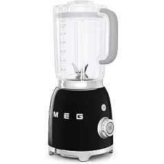 SMEG, BLF01BLEU 1,5 l Standmixer, 4 -Geschwindigkeitsstufen, 3 Automikprogramme, Abnehmbare Doppelklinge, Deckelöffnung transparent mit Dosierkappe, rutschfest, 800W, Schwarz