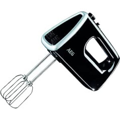 AEG HM3310 Handmixer, Power-Motor, 5 Stufen, Rührgerät, Rührbesen aus Edelstahl für optimale Schlag Rührergebnisse, 2 gehärtete Edelstahl-Rührbesen, spülmaschinenfest), Schwarz/Silber, 350 W