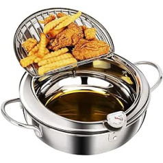 cigemay Tempura Fryer, Mini nerūsējošā tērauda fritieris, Temperatūras kontrole mājsaimniecībai japāņu stilā, piemērota indukcijas plītīm (24 cm)