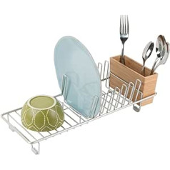 mDesign Dish Drainer – The Ideal Dish Drainer for Your Kitchen – for Drying Glasses, Cutlery and Plates – Dish Rack – Colour: Satin Finish